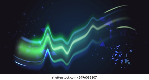 Aurora element design on dark background. Background aurora template. Bright light. Northern lights. Vector illustration. Design for background, wallpaper, postcard, web, banner, cover. 