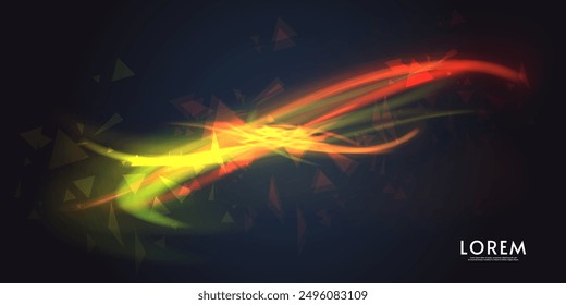 Aurora element design on dark background. Background aurora template. Bright light. Northern lights. Vector illustration. Design for background, wallpaper, postcard, web, banner, cover. 