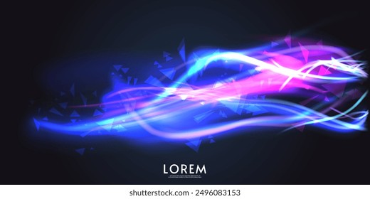 Aurora element design on dark background. Background aurora template. Bright light. Northern lights. Vector illustration. Design for background, wallpaper, postcard, web, banner, cover. 