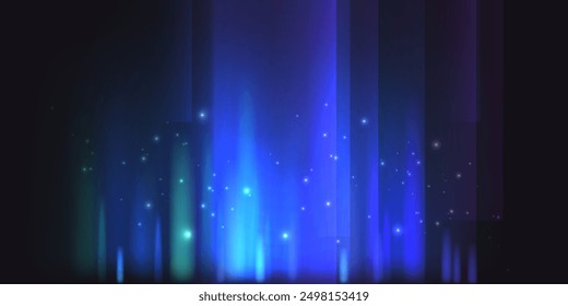 Aurora element design on dark background. Background aurora template. Bright light. Northern lights. Vector illustration. Design for background, wallpaper, postcard, web, banner, cover. 