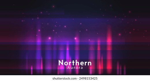 Aurora element design on dark background. Background aurora template. Bright light. Northern lights. Vector illustration. Design for background, wallpaper, postcard, web, banner, cover. 
