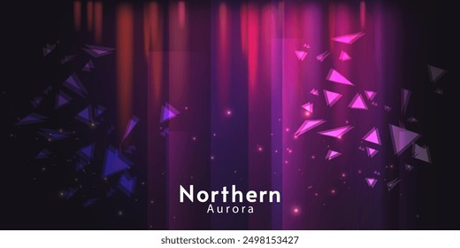 Aurora element design on dark background. Background aurora template. Bright light. Northern lights. Vector illustration. Design for background, wallpaper, postcard, web, banner, cover. 