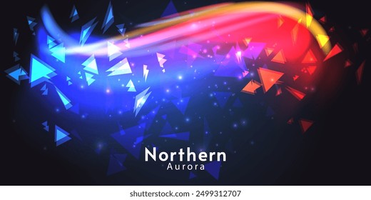 Aurora element design on dark background. Background aurora template. Bright light. Northern lights. Vector illustration. Design for background, wallpaper, postcard, web, banner, cover. 