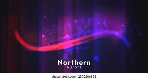 Aurora element design on dark background. Background aurora template. Bright light. Northern lights. Vector illustration. Design for background, wallpaper, postcard, web, banner, cover. 