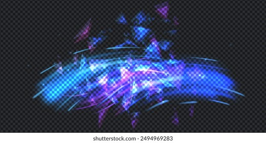 Aurora element design on transparent background. Bright light. Northern lights. Vector illustration.