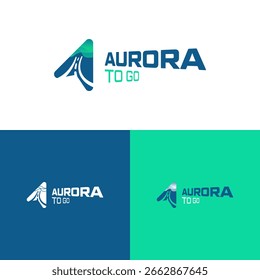 Aurora To Go Design De Logotipo Com Motivo De Estradas E Luzes Do Norte Para Viagem Ou Mobilidade