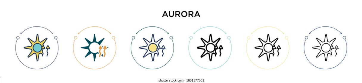 Aurora icon in filled, thin line, outline and stroke style. Vector illustration of two colored and black aurora vector icons designs can be used for mobile, ui, web