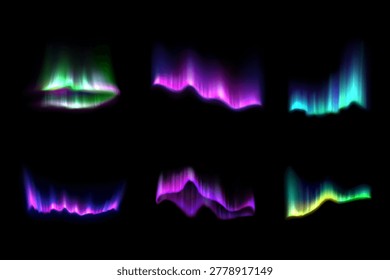 aurora light effect set colorful neon glow northern lights abstract wave vector