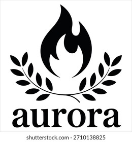 Logotipo de Aurora con llama negra y fuego de corona de laurel