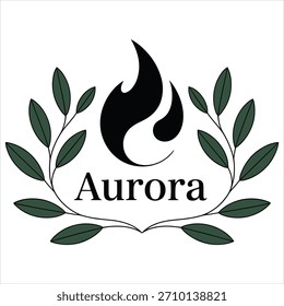 Logotipo Aurora com chama e fogo de coroa de louro verde