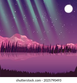 Aurora Night Nature Background Vector Illustration