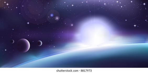 Aurora over a blue planet (other space landscapes are in my gallery)