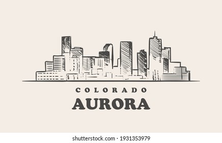 Aurora skyline, colorado. Aurora hand drawn sketch svg