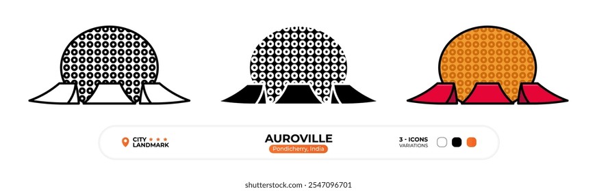 Auroville Line Icon. Pondicherry India, Silhouette, Color Symbol, Editable Stroke.
