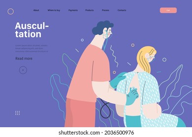 Auscultation - medical insurance web template. Modern flat vector