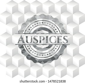 Auspices grey emblem with geometric cube white background