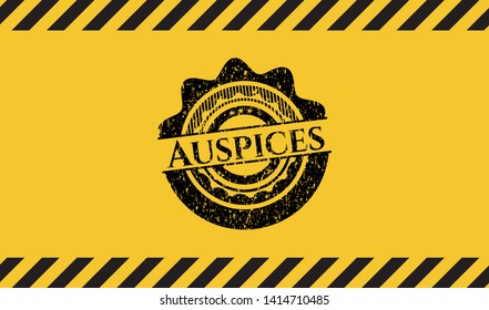 Auspices grunge black emblem with yellow background, warning sign. Vector Illustration. Detailed.