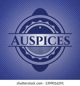 Auspices jean or denim emblem or badge background. Vector Illustration. Detailed.