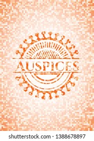 Auspices orange tile background illustration. Square geometric mosaic seamless pattern with emblem inside.