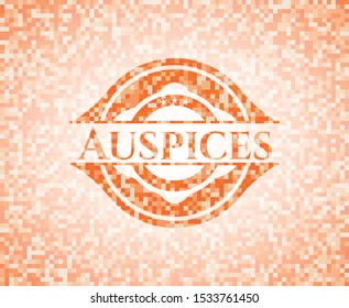 Auspices orange tile background illustration. Square geometric mosaic seamless pattern with emblem inside.