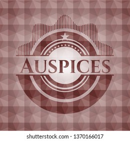 Auspices red seamless emblem or badge with geometric pattern background.