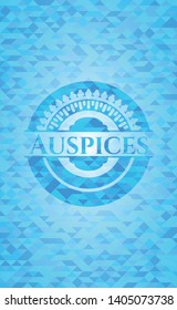 Auspices sky blue emblem with mosaic ecological style background