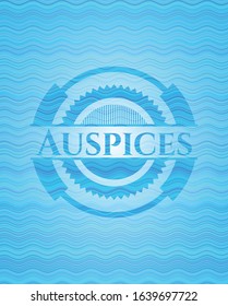 Auspices sky blue water wave badge. Vector Illustration. Detailed.