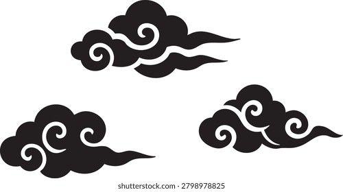 Auspicious cloud patterns in the style of paper cutting.Japanese-style clouds.