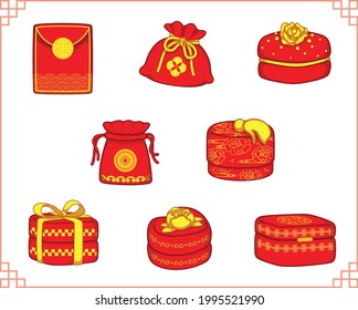 Auspicious day gift box, box shape, cylinder, cloth envelope, red paper envelope, used on special days such as Chinese New Year, birthdays, wedding anniversaries.