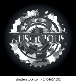 Auspicious grey camouflaged emblem. Vector Illustration.