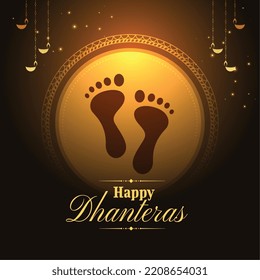 auspicious happy dhanteras ocasion background with goddess charan design 