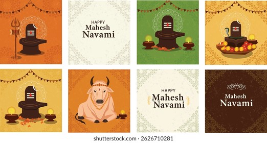 Auspicious Happy Mahesh Navami Illustration with Shiva Lingam and Trishul