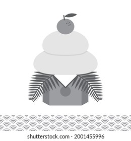 Auspicious items to decorate Japanese New Year. Vector illustration of Kagami mochi and Japanese pattern. You can move on a white background.