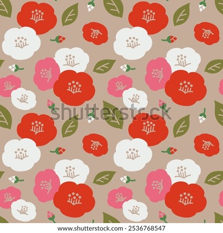 Auspicious motifs and Japanese patterns: A simple and cute seamless pattern of camellias