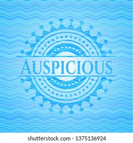 Auspicious sky blue water wave emblem background.