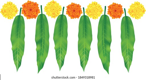 auspicious mango leaves toran or garland tide on the door for welcoming good vibes, awesome vector image, India.