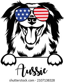 Brillenbrille Aussie America Peeking Hund Vektorbild