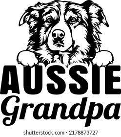 Aussie Austrailian shepherd Dog EPS VECTOR grandpa pet lover