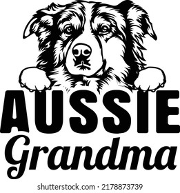 Aussie Austrailian shepherd Dog EPS VECTOR Grandma pet lover