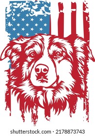 Aussie Austrailian shepherd Dog EPS VECTOR distressed US flag