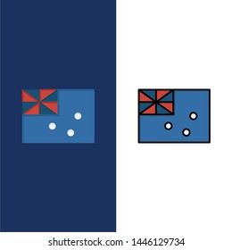 Aussie, Australia, Country, Flag  Icons. Flat and Line Filled Icon Set Vector Blue Background