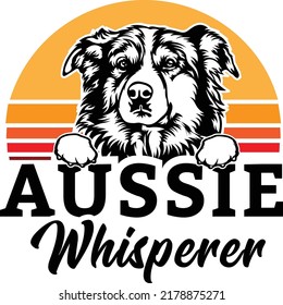 Aussie Australian shepherd Dog EPS vector art funny whisperer retro sunset art