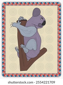 Aussie Dreamtime: A Gond-Inspired Koala. Gond art koala, Indian folk art koala, Tribal koala artwork, Gond animal art