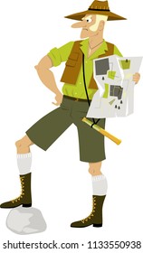 Aussie outdoor guide with a map, EPS 8 vector illustration

