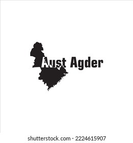 Aust Agder map and black lettering design on white background