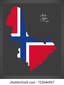 Aust - Agder map of Norway with Norwegian national flag illustration