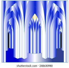 Austere foyer of the Gothic style with pointed arches and columns simple unadorned, with two entrances from the dark and the only light surface