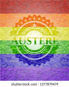 Austere on mosaic background with the colors of the LGBT flag