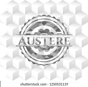 Austere realistic grey emblem with cube white background
