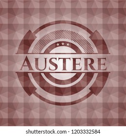 Austere red badge with geometric pattern. Seamless.